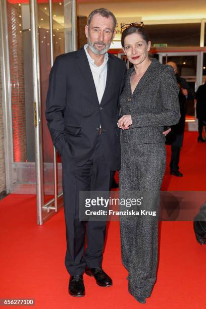 Heikko Deutschmann and Iris Boehm attend the Deutscher Hoerfilmpreis at Kino International on March 21, 2017 in Berlin, Germany.
