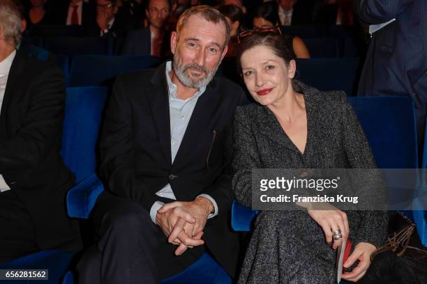 Heikko Deutschmann and Iris Boehm attend the Deutscher Hoerfilmpreis at Kino International on March 21, 2017 in Berlin, Germany.