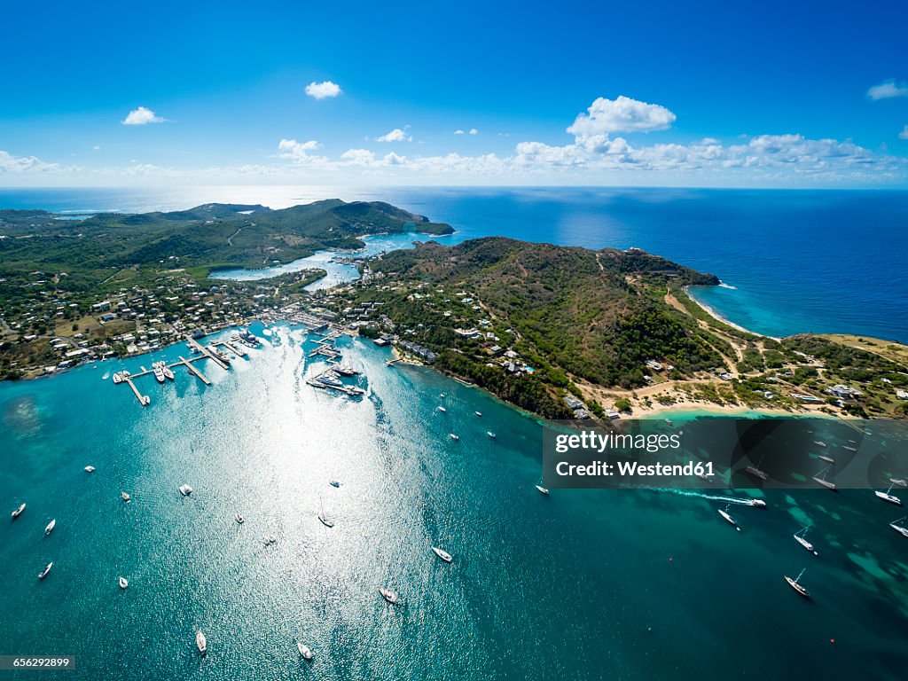 West Indies, Antigua and Barbuda, Antigua, aerial view, English Harbour and Windward Bay