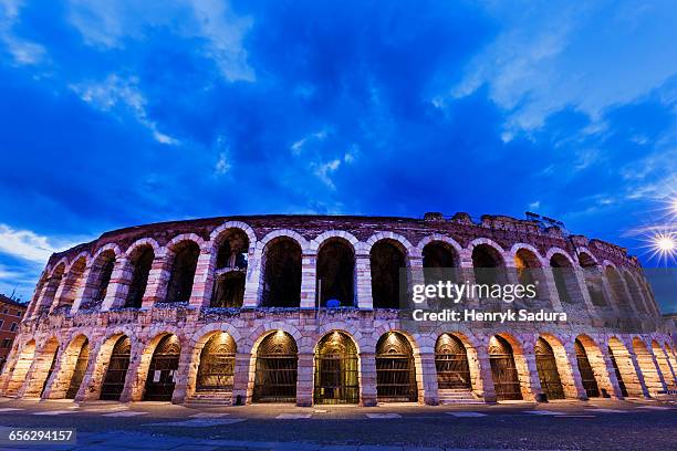 the verona arena on piazza bra in verona verona, veneto, italy - arena de verona fotografías e imágenes de stock