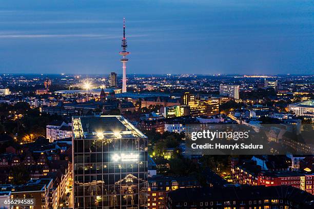 panorama of hamburg with heinrich-hertz tower hamburg, germany - heinrich hertz stock pictures, royalty-free photos & images