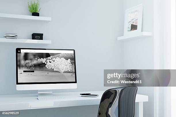 minimalist workspace, studio for designer or creative professional, 3d rendering - office space no people stock illustrations