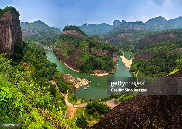 the panorama of jiuquxi in wuyi mountain of fujian nanping - fujian stockfoto's en -beelden