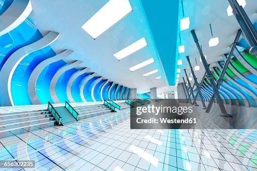Futuristic hall, 3D Rendering Futuristic hall, 3D Rendering