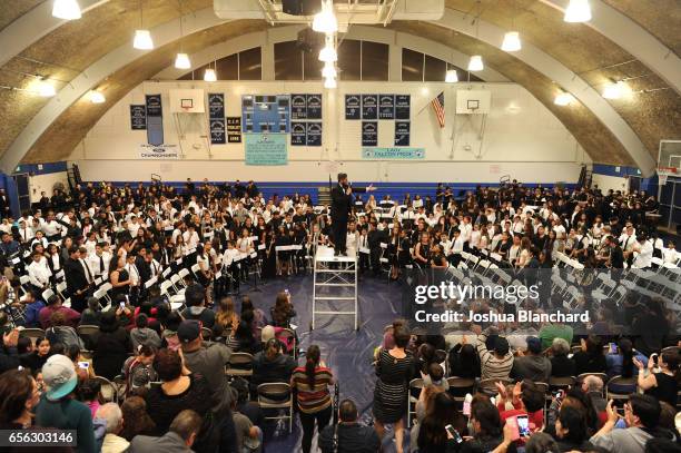 General view of atmosphere at the Duarte Unified School District and VH1 Save The Music host All-District Band Showcase at Duarte High School on...