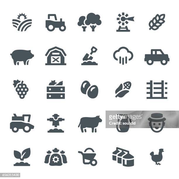 farming and agriculture icons - barn stock illustrations