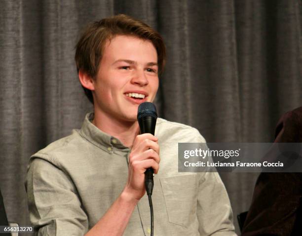 Actor Josh Wiggins speaks onstage at SAG-AFTRA Foundation's conversations with "Mean Dreams" at SAG-AFTRA Foundation Screening Room on March 21, 2017...