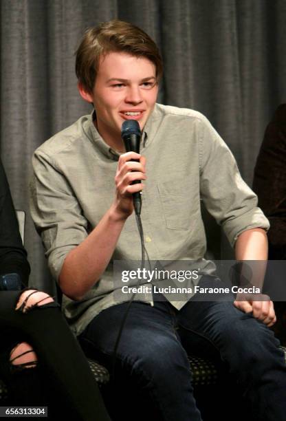 Actor Josh Wiggins speaks onstage at SAG-AFTRA Foundation's conversations with "Mean Dreams" at SAG-AFTRA Foundation Screening Room on March 21, 2017...