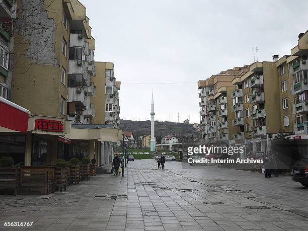 General view of apartment buildings in the Mojmilo Olympic village in Novi Grad, Sarajevo, Bosnia and Hercegovina, March 2015. The exterior facades...