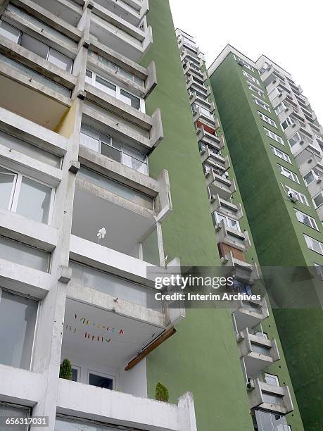 General view of apartment buildings in the Mojmilo Olympic village in Sarajevo, Bosnia and Hercegovina, March 2015. It is located in the municipality...