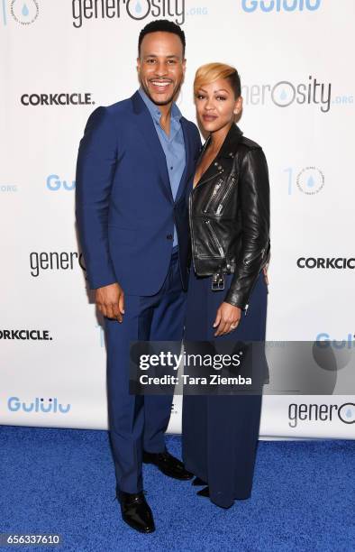 Devon Franklin and Meagan Good attend a Generosity.org fundraiser for World Water Day at Montage Hotel on March 21, 2017 in Beverly Hills, California.