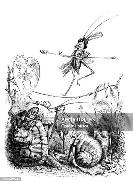 humanized animals illustrations: insect circus - artists with animals stock illustrations