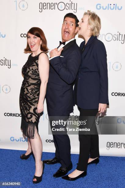 Kate Flannery, Tim Davis and Jane Lynch attend a Generosity.org fundraiser for World Water Day at Montage Hotel on March 21, 2017 in Beverly Hills,...