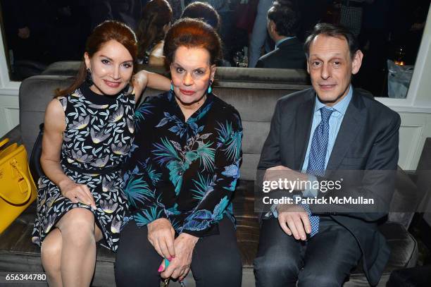 Jean Shafiroff, Ann Rapp and Jonathan Marder attend Hunt Slonem's "Birds" Book Signing and Celebration Hosted by Liliana Cavendish at Omar's on March...