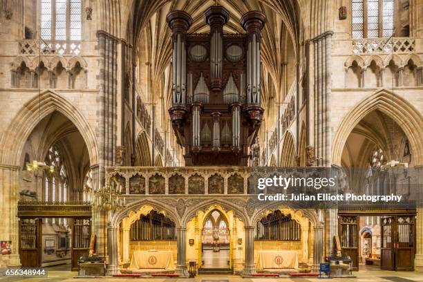 the interior of exeter cathedral, uk. - exeter cathedral stock pictures, royalty-free photos & images