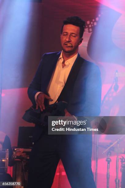 Bollywood singer Sulaiman Merchant performing during the roka ceremony of Kumar Dhruva and Taru Jain, on March 19 in New Delhi, India. Kumar Dhruva,...