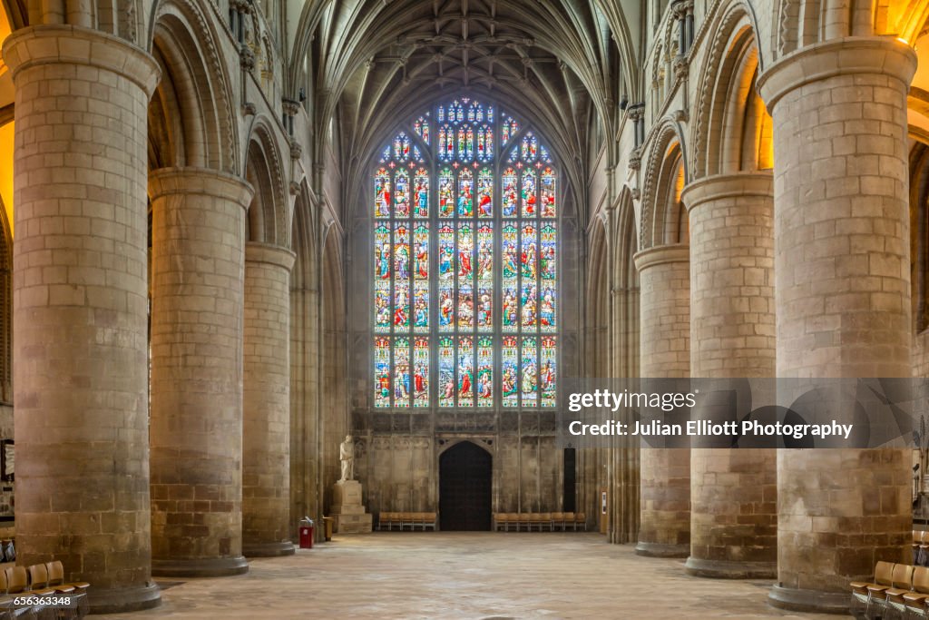The nave of Gloucester cathedral.