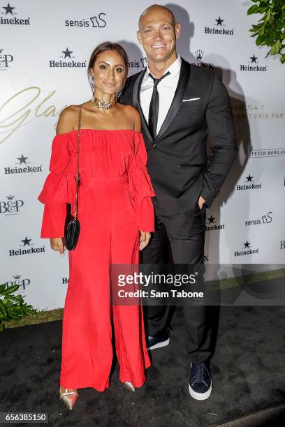 Desiree Deravi and Michael Klim attends the 'Glamour on the Grid' Grand Prix party on March 22, 2017 in Melbourne, Australia.