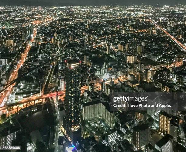 osaka night view - 大阪市 stockfoto's en -beelden