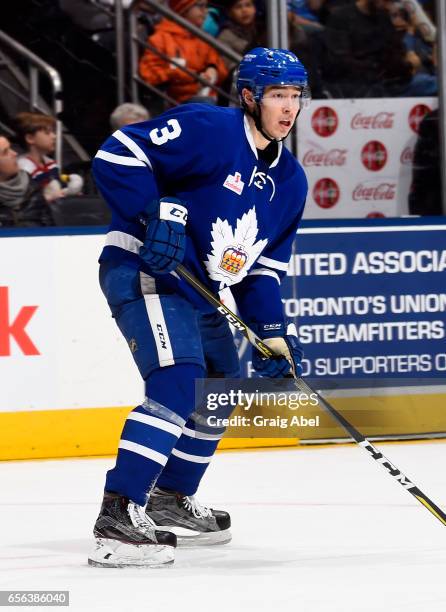 Rinat Vailiev of the Toronto Marlies prepares for a face-off against the Binghamton Senators on March 18, 2017 at Air Canada Centre in Toronto,...