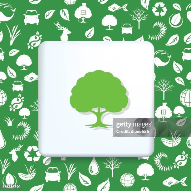 environment icons on a shape over a seamless pattern - treehouse stock illustrations