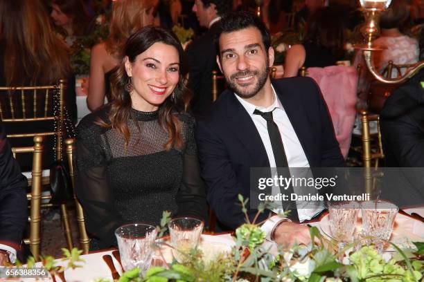 Laura Marafioti and Edoardo Leo attend a dinner for 'Damiani - Un Secolo Di Eccellenza' at Palazzo Reale on March 21, 2017 in Milan, Italy.