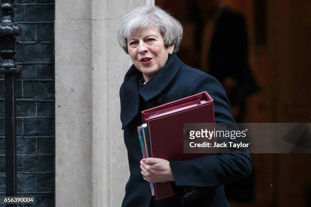 British Prime Minister Theresa May leaves 10 Downing Street on March 22, 2017 in London, England. Theresa May is to trigger Article 50 on March 29,...