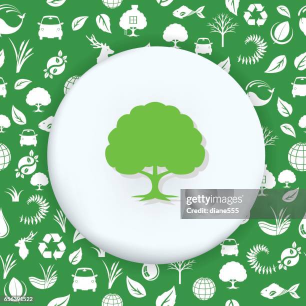 environment icons on a shape over a seamless pattern - treehouse stock illustrations
