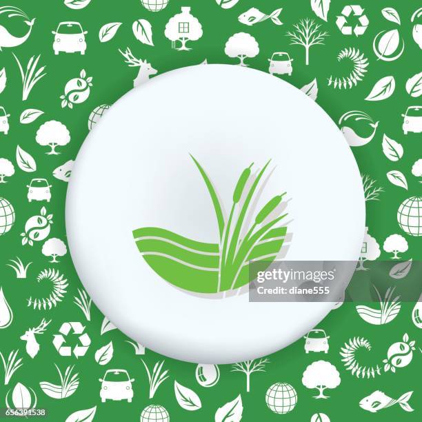 environment icons on a shape over a seamless pattern - treehouse stock illustrations