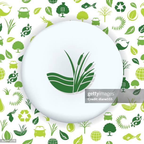 environment icons on a shape over a seamless pattern - treehouse stock illustrations