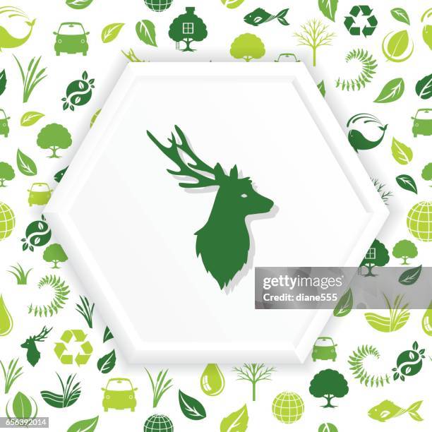 environment icons on a shape over a seamless pattern - treehouse stock illustrations