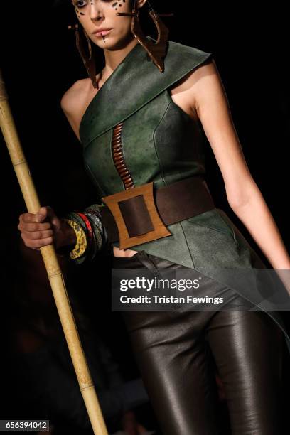 Model, fashion detail, walks the runway at the Ceren Ocak show during Mercedes-Benz Istanbul Fashion Week March 2017 at Grand Pera on March 22, 2017...