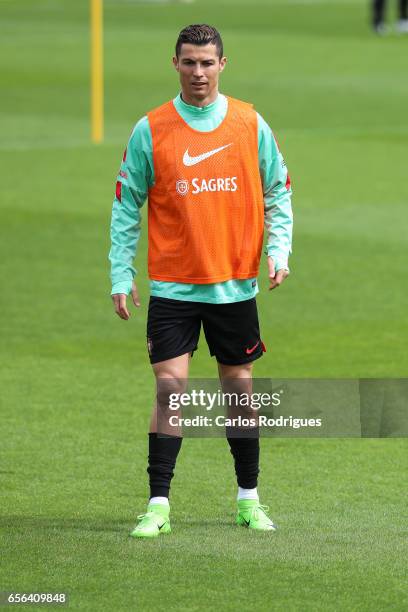 Portugal's forward Cristiano Ronaldo during a Portugal training session at Cidade do Futebol on March 22, 2017 in Lisbon, Portugal.