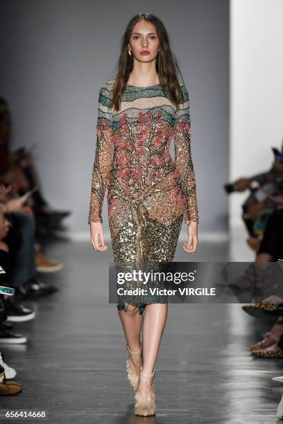 Model walks the runway during Fabiana Milazzo fashion show as part of Sao Paulo Fashion Week Summer 2017 on March 15, 2017 in Sao Paulo, Brazil.