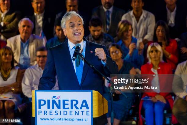 Former Chilean President Sebastián Piñera gives a speech after being proclaimed presidential candidate by right-wing parties for the 2017 Chilean...