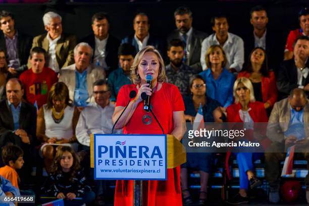 Cecilia Morel wife of former President Sebastián Piñera speaks during the presentation of her husband's candidacy by the right-wing parties for the...