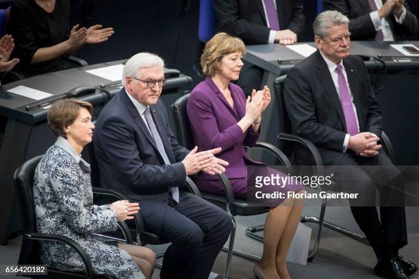 Former Federal President Joachim Gauck, his partner Daniela Schadt, Federal President Frank-Walter Steinmeier and his partner Elke Buedenbender are...