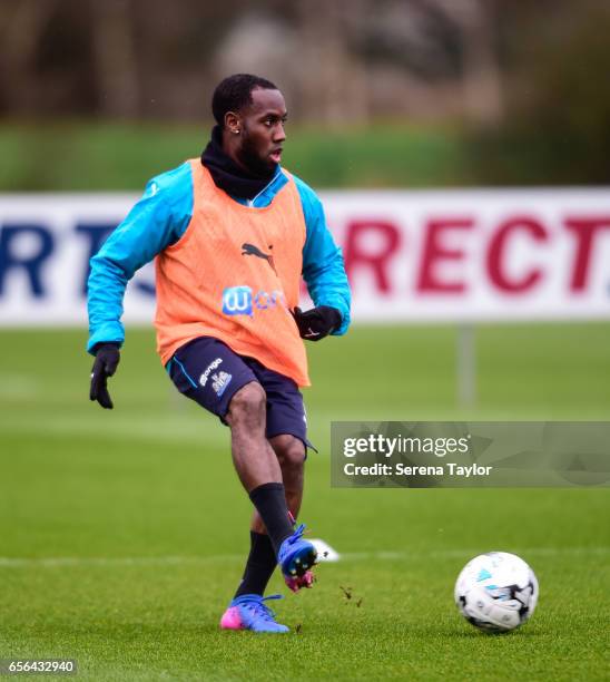 Vurnon Anita passes the ball during the Newcastle United Training Session at The Newcastle United Training Centre on March 22, 2017 in Newcastle upon...