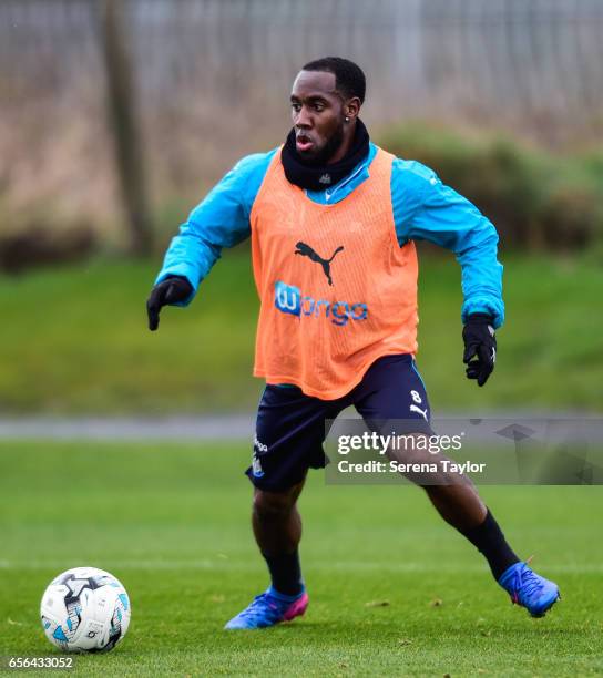 Vurnon Anita controls the ball during the Newcastle United Training Session at The Newcastle United Training Centre on March 22, 2017 in Newcastle...