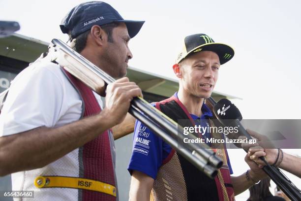 Valentino Rossi of Italy and Movistar Yamaha MotoGP during a shooting lesson with Nasser Al-Attiyah , London 2012 Men's Skeet Olympic Bronze Medalist...