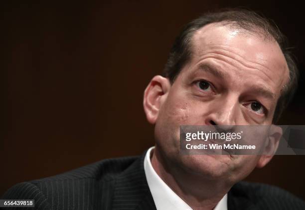 Labor Secretary nominee Alexander Acosta testifies before the Senate Health, Education, Labor and Pensions Committee during his confirmation hearing...