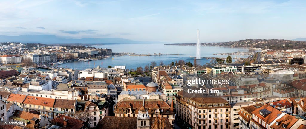 Panorama de Ginebra, lago Leman, Suiza