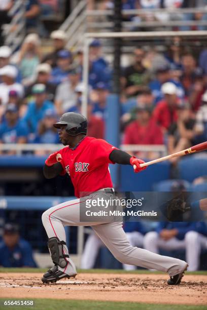 Rusney Castillo of the Boston Red Sox in action during the Spring Training game against the Toronto Blue Jays at Florida Auto Exchange Stadium on...