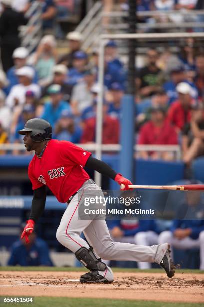 Rusney Castillo of the Boston Red Sox in action during the Spring Training game against the Toronto Blue Jays at Florida Auto Exchange Stadium on...