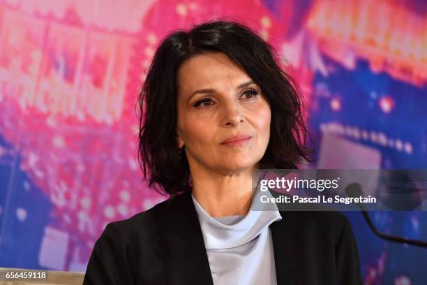 Juliette Binoche attends the official press conference for the Paris Premiere of the Paramount Pictures release "Ghost In The Shell" at Hotel Le...