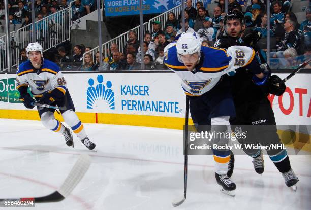 Magnus Paajarvi of the St. Louis Blues skates against the San Jose Sharks at SAP Center on March 16, 2017 in San Jose, California.