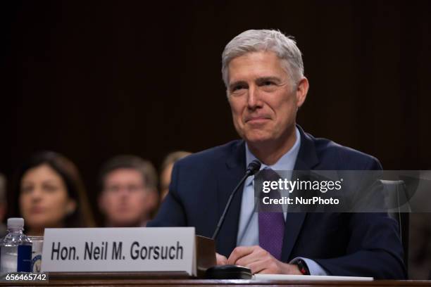 President Trump's Supreme Court nominee, Judge Neil Gorsuch, gives testimony on day two of his confirmation hearings, in front of the Senate...