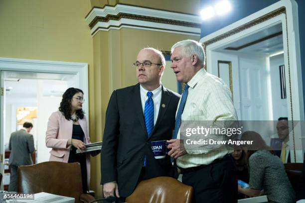 Rep. Jim McGovern speaks with House Rules Committee Chairman Rep. Pete Sessions during a House Rules Committee meeting to set the rules for debate...