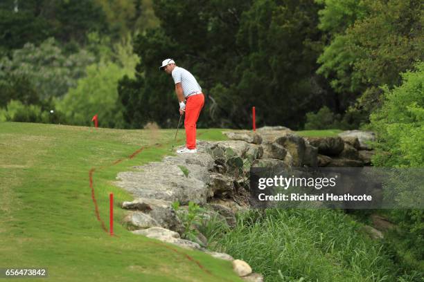 Paul Casey of England plays a shot on the 2nd hole of his match during round one of the World Golf Championships-Dell Technologies Match Play at the...