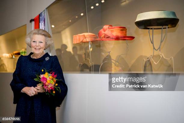 Princess Beatrix of The Netherlands opens the exhibition 'Chapeaux, hats of Queen Beatrix' in Palace het Loo on March 22, 2017 in Apeldoorn,...